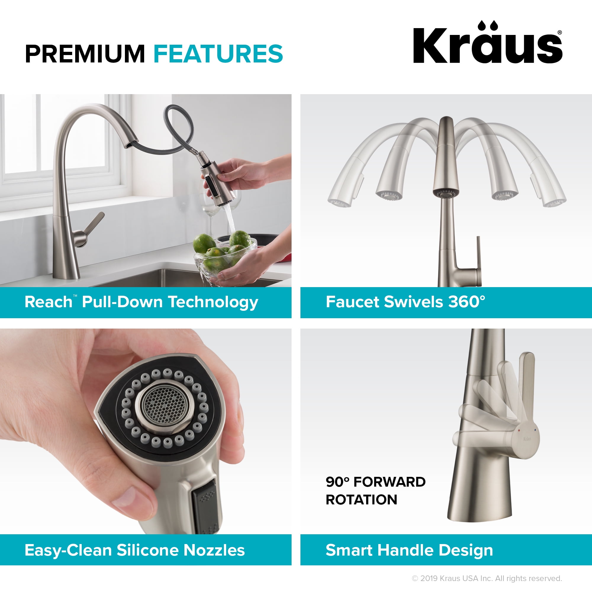 Kraus Nolen Spot Free Stainless Steel Finish Dual Function Pull-Down Kitchen Faucet