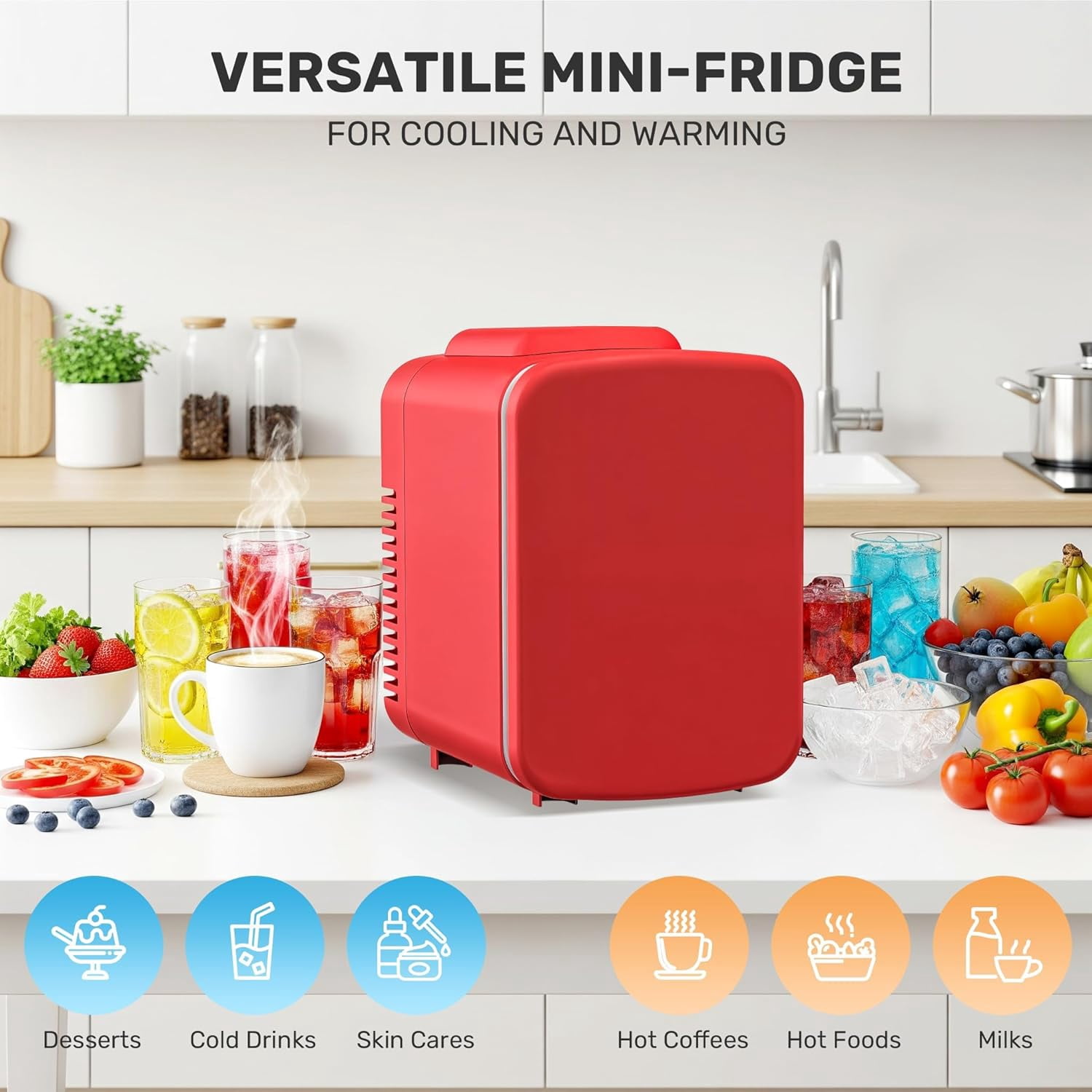 4L  Fridge Cooler and Warmer for Car, Office, Bedroom - Portable Beverage Refrigerator with  Power
