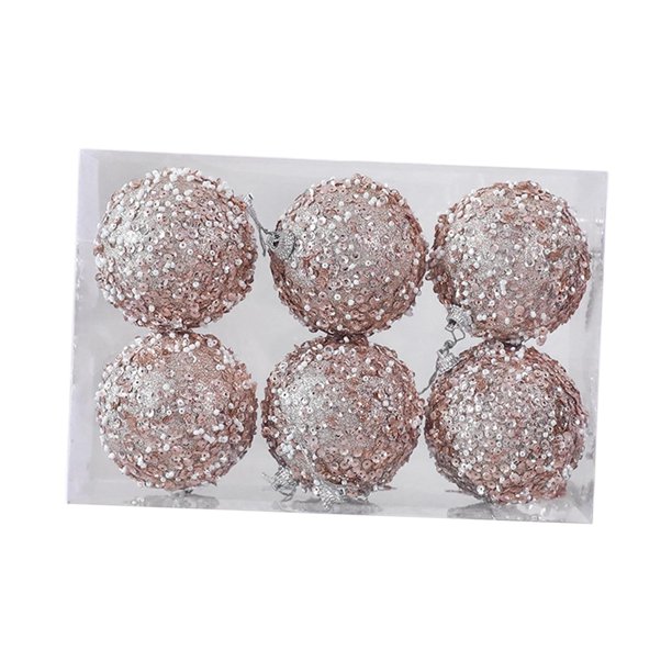6 adornos navideños de bolas para árbol de Navidad, adornos colgantes de 8 cm para Lentejuelas color champán