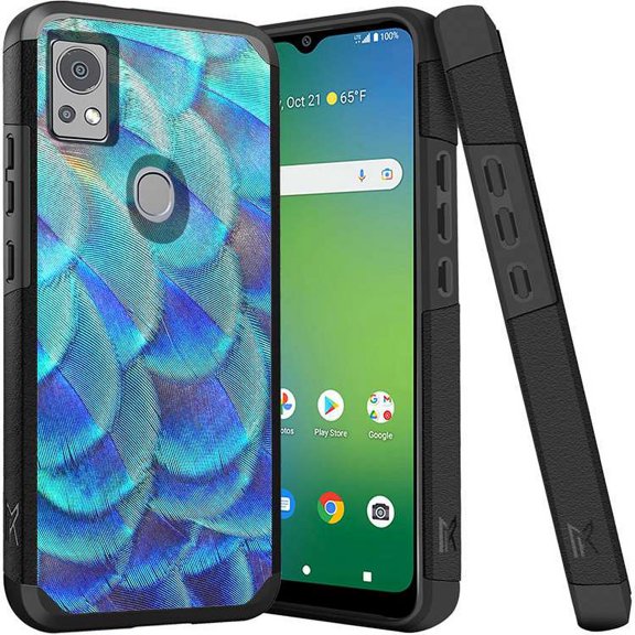 ANJ  Shockproof Dual Layer Slim Hard Case   Tempered Glass Cover Compatible with Icon 5, AT&T Motivate 4 - Blue Feather