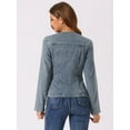 thumbnail image 4 of DARING DIVA Women's Lapel Collar Jean Jacket One Button Work Denim Blazer S Grey Blue, 4 of 6