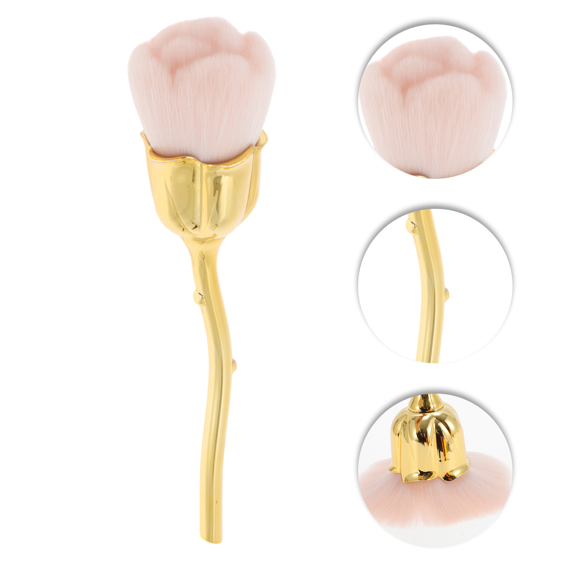 Unique Bargains 1 Pc Flower Shape Makeup Brush for Travel Gold Tone, Pink