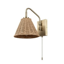 Novogratz x Globe Electric 1-Light Matte Brass Rattan Indoor Wall Sconce with Pull Chain Switch, No Battery Required