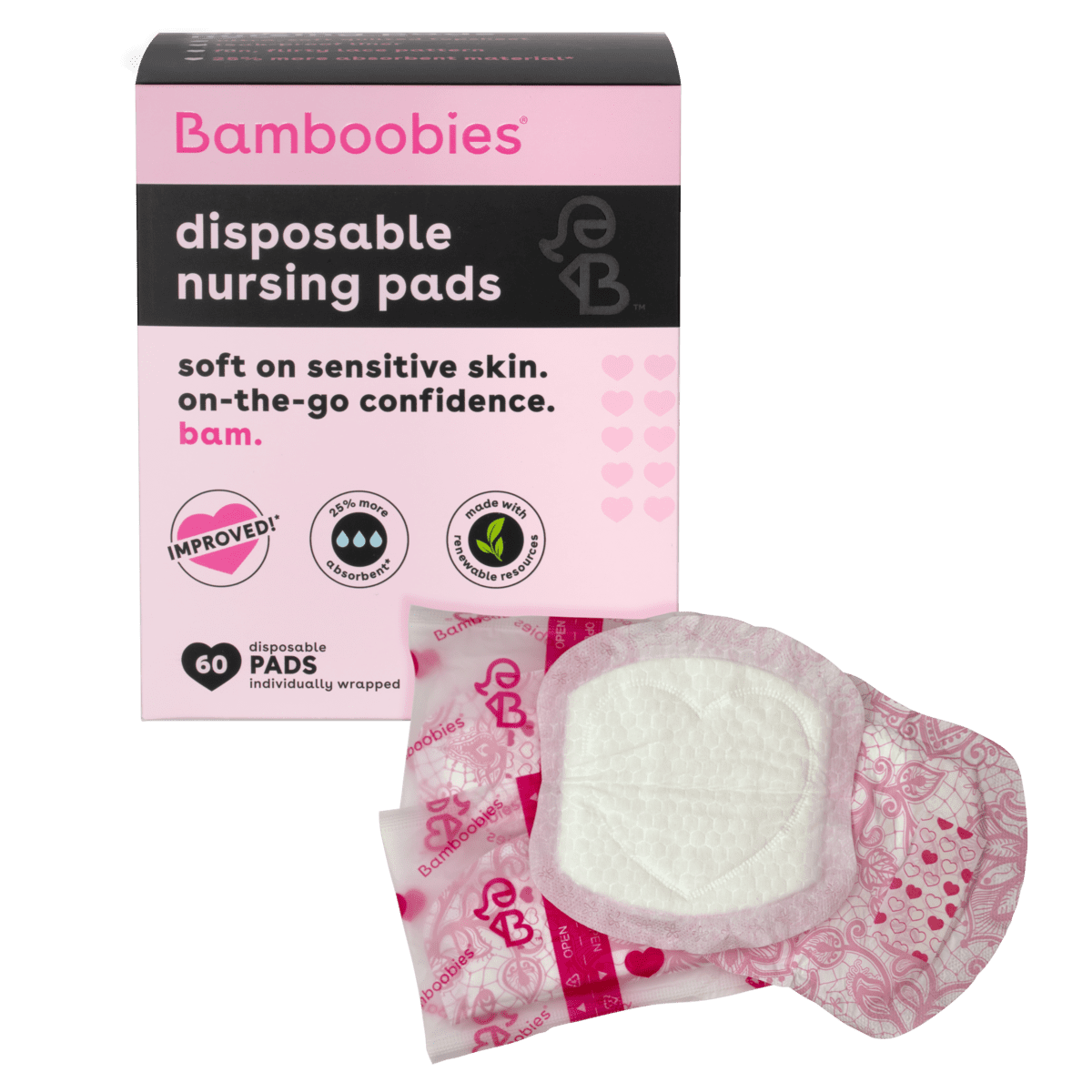 Bamboobies® Nursing Pads for Breastfeeding, 60 Count, Disposable Breast