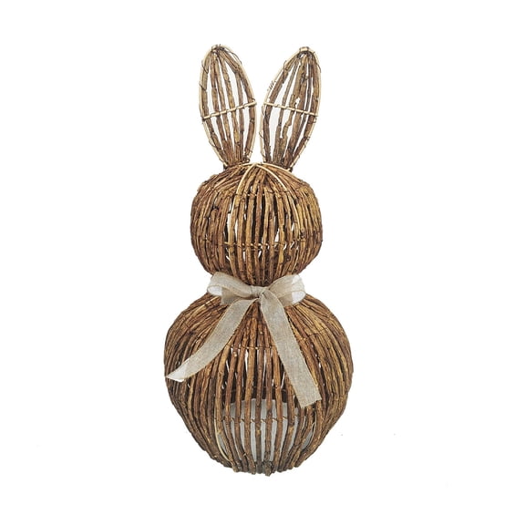 Rattan Bunny with Bow Easter Decor 8" Table Rabbit Easter Decorations Spring Bunnies Decoration Statue Figurine Rattan Bunny Decor for Home Farmhouse Table Kitchen