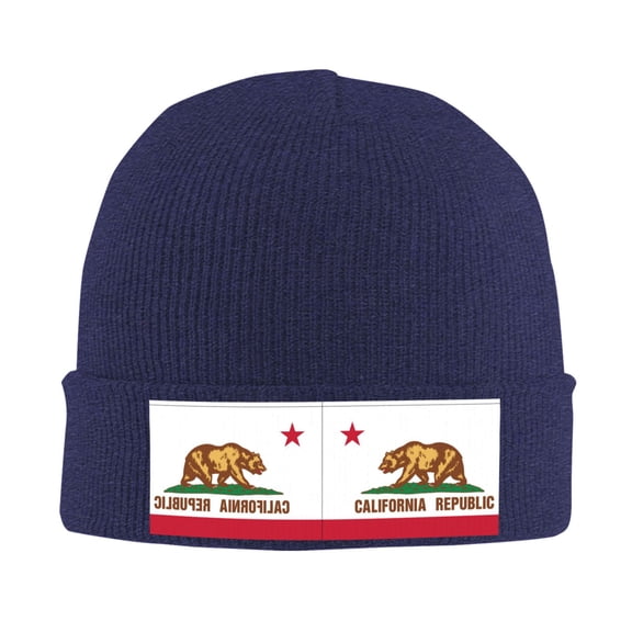 California Winter Beanie Hats for Men Women Warm Cozy Knitted Cuffed Skull Cap Navy Blue
