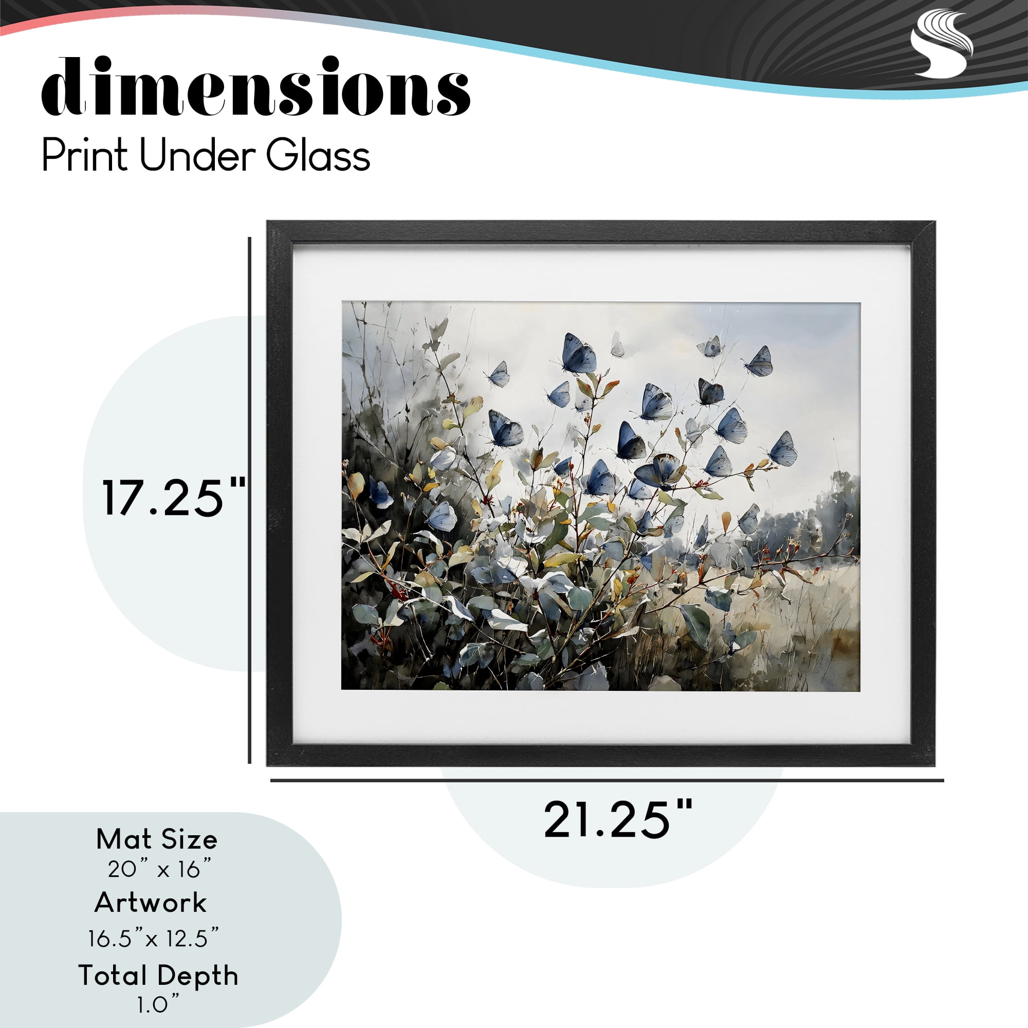 Stupell Industries Blue Butterflies Among Meadow Leaves Black Framed Print Under Glass, design by Franklyn Gregory