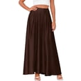thumbnail image 2 of Tqyyweavej Satin Maxi Skirt for Women High Rise A-Line Solid Color Skirt Flowy Elastic Waist Stylish Skirts with Pockets S-2XL, 2 of 4