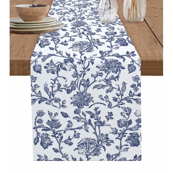 Table Runner Navy Blue Pastoral Flower Table Decoration for Kitchen Dinning Farmhouse Floral Table Decoration for Indoor Outdoor Party Wedding Decor 13x72 Inch