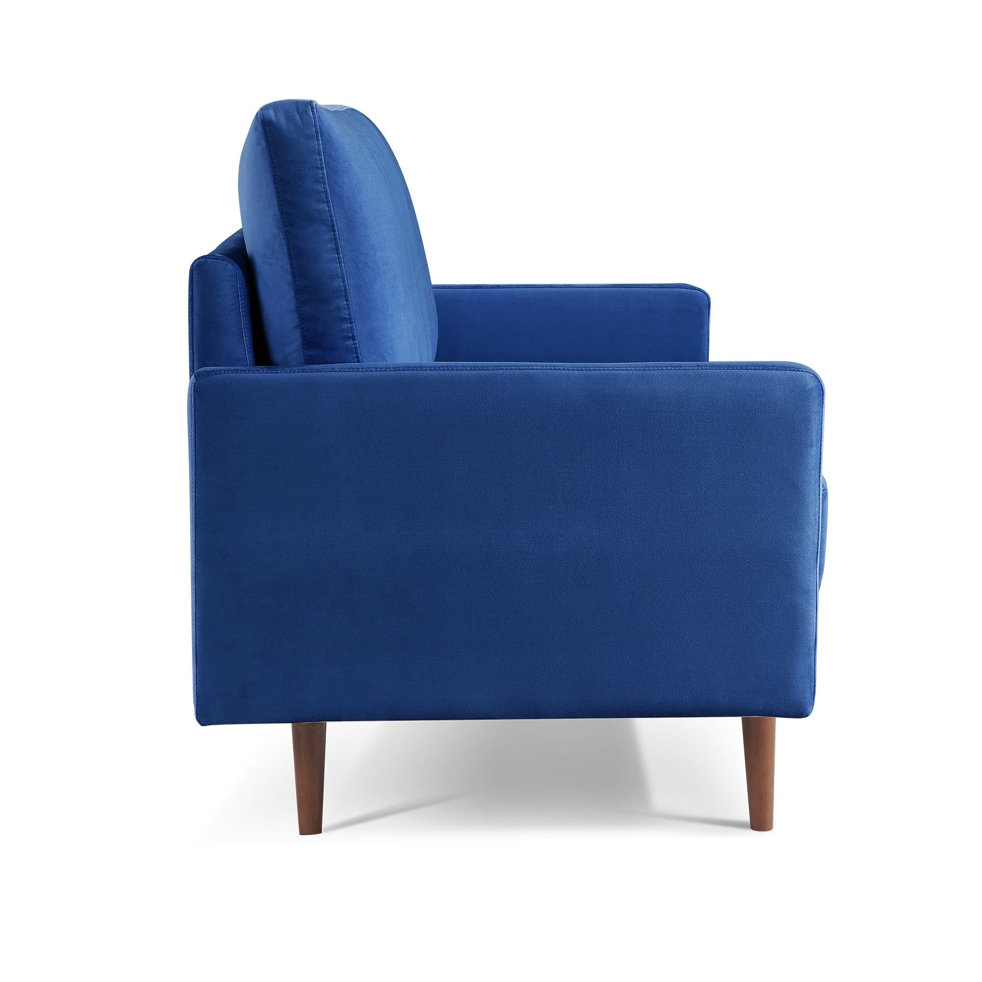 Lovelock 57" Mid-Century Modern Sofa Couch, Velvety Smooth Upholstered Loveseat with Wooden Legs, Suitable for Apartment, Dorm, Bedroom, Blue