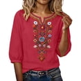 thumbnail image 5 of Guluxicc 3/4 Length Sleeve Womens Tops Summer Casual V Neck Cotton Linen T Shirts Boho Embroidery Blouse Comfy Loose Tunic Top, 5 of 8