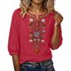 thumbnail image 5 of Neewe Women's Embroidered Tops 3/4 Sleeve Traditional Boho Shirts for Women V Neck Peasant Tunic Blouses, 5 of 8