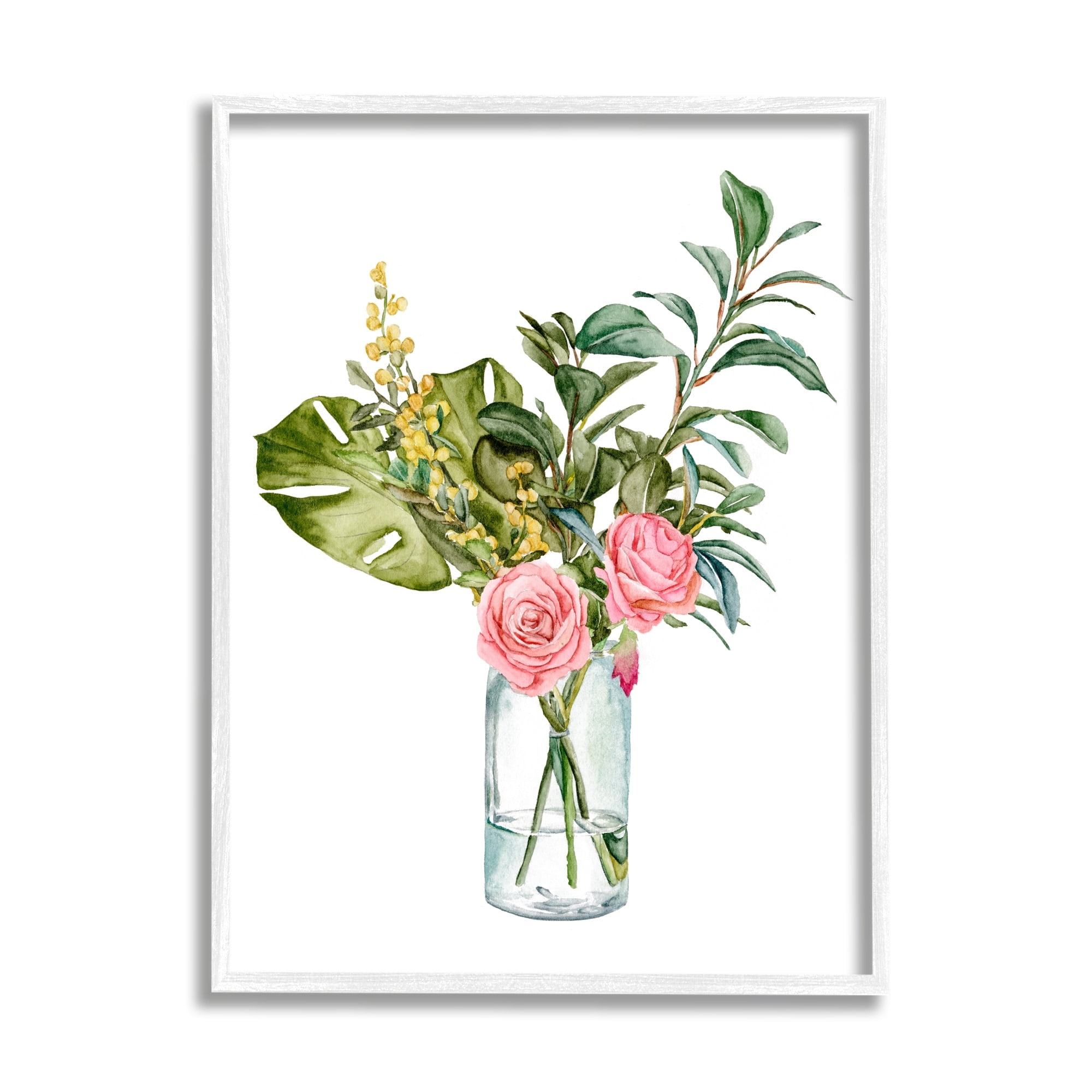 Stupell Industries Pink Rose Flowers Monstera Leaves Watercolor Still Life, 24 x 30, Design by Melissa Wang