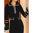 thumbnail image 4 of Womens V Neck Bodycon Sweater Dress Long Sleeve Half Button Slim Fitted Ruffle Ribbed Knit Maxi Pencil Dress Black L, 4 of 9