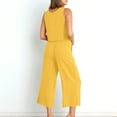 thumbnail image 6 of Summer Vacation 2 Piece Outfits For Women 2024 Sleeveless Crop Top Capri Wide Leg Pants Matching Lounge Set Linen Sets, 6 of 6