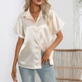 thumbnail image 6 of USSUMA Tops for Women Trendy Women Fashion Casual Short Sleeve Solid Color V-Neck Blouses & lounging Clearance Sales Beige Polyester XXL, 6 of 6