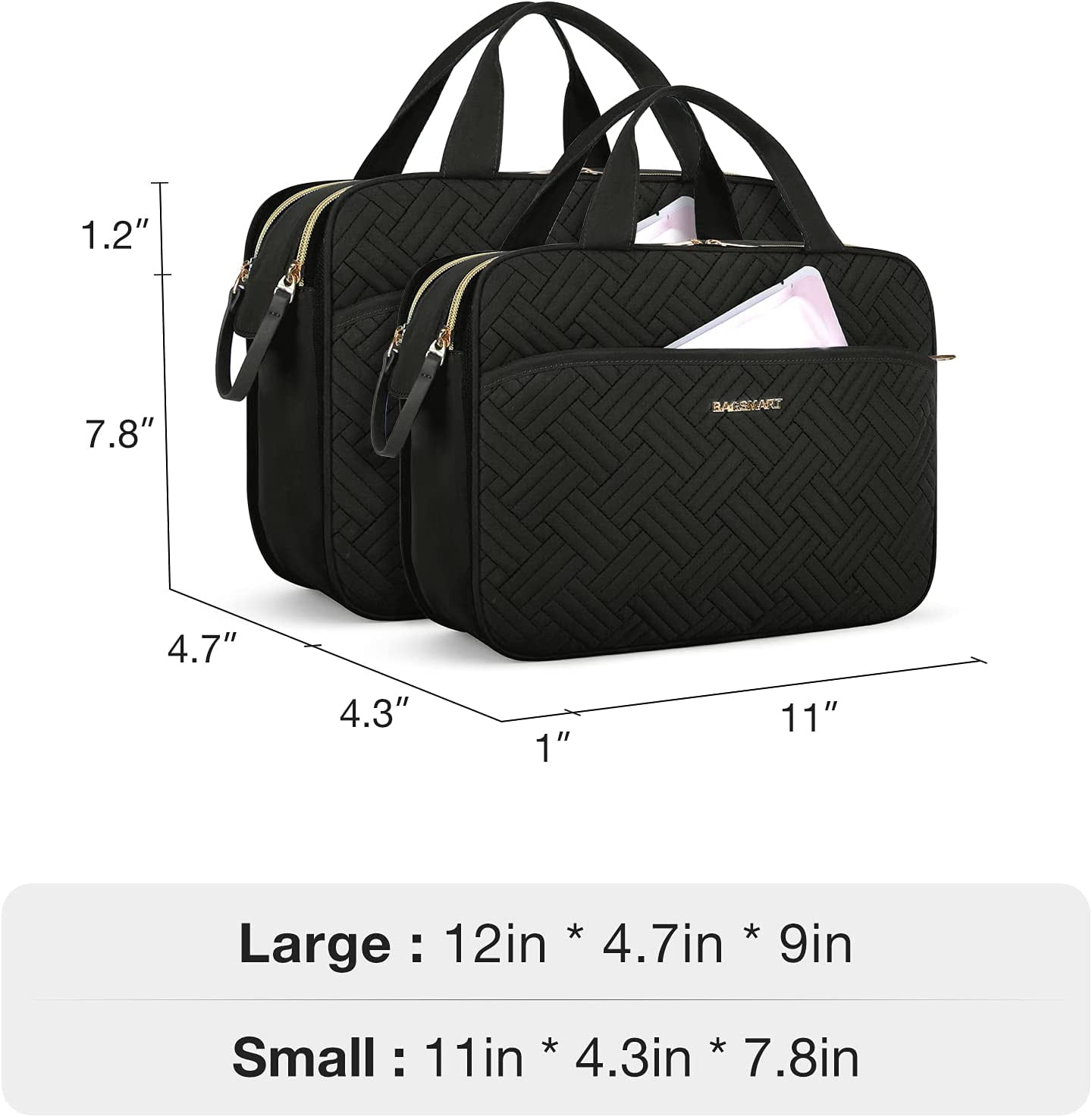 Large Toiletry Bag, Travel Makeup Organizer, Water-resistant Makeup Cosmetic Bag Door Room Essentials Travel Bag for Accessories, Shampoo, Full Sized Container, Toiletries (Black, Large)