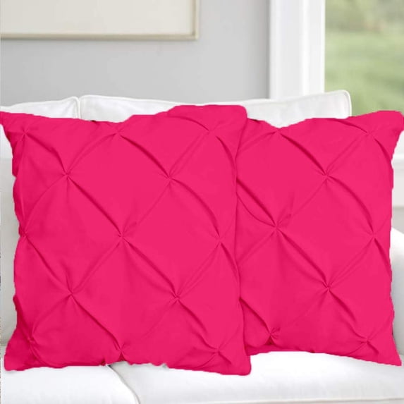 Egyptian Cotton Euro Sham 18X18 Size Pillow Covers Pinch Pleated 600 TC Sateen Soft And Smooth Cotton Comfortable Bed Pillow Cover (Set of 2, Hot Pink)