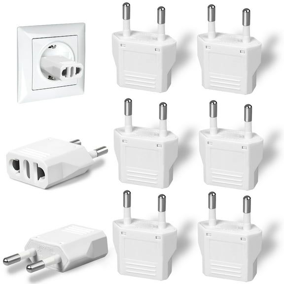 Romeda  8 Pack US to Europe Plug Adapter - Type C for Travel, European Outlet Wall Power Converter (White)