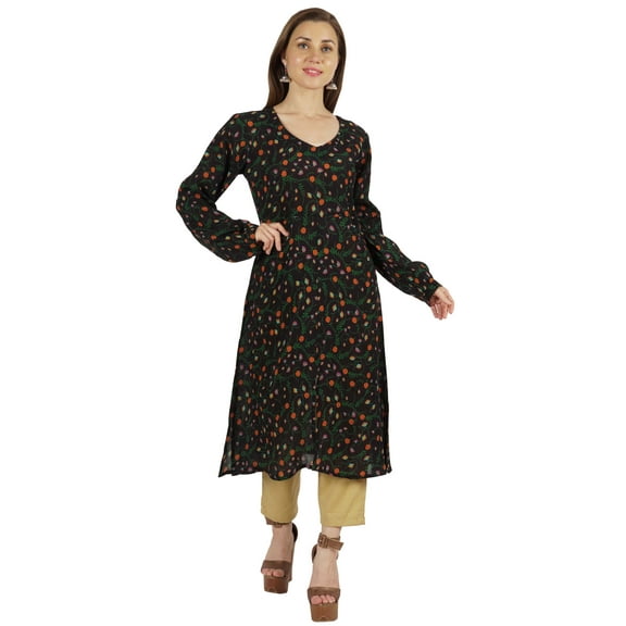 Moomaya Printed Full Sleeve A-Line Kurti For Women Crinkle Rayon Designer Indian Ethnic Blouse
