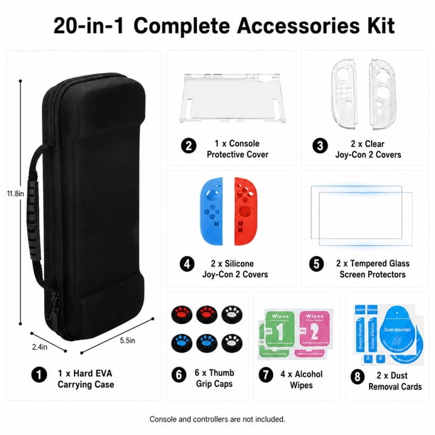 EEEkit 20-in-1 Accessories Kit Fit for Nintendo Switch 2, Hard