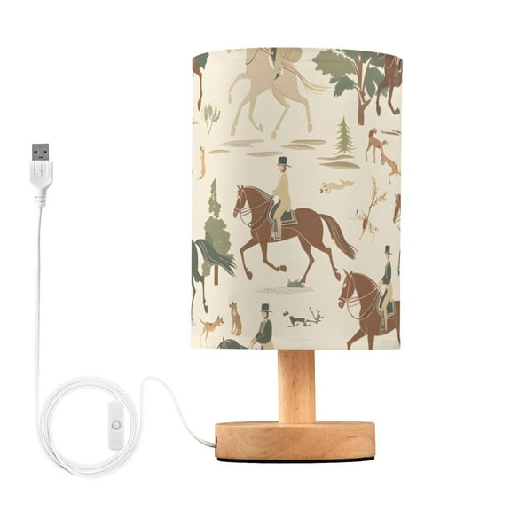 People Riding Horses Trees Dogs Table Lamp with USB Port LED Warm Light Lamp Night Light Home Decor