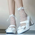 thumbnail image 6 of 4 Pairs Sheer Socks Women, Summer Socks for Women Girls Dot Bow Ankle Summer Sock with Ruffle Ultra Thin Stocking Lace See Through Sock (Black & White), 6 of 7