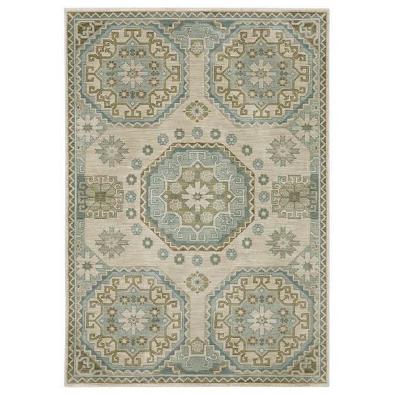 Woven Trends Fiza - MAE03 - Traditonal Style, Oriental Medallion Pattern, Stain Resistant & Family Friendly, Living Room, Dining Room, Office, Low Pile Polypropylene Area Rug in Beige - 10' x 13'