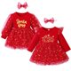 thumbnail image 2 of Diseño de moda: vestido de manga abullonada de malla con estampado de letras en inglés con estampado navideño en caliente para niñas y niños, 2 of 6
