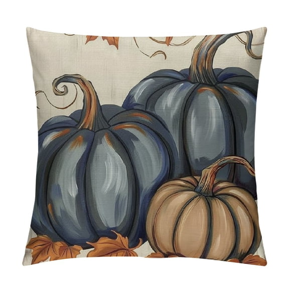 Fall Pillow Covers Inch Fall Autumn Thanksgiving Ink Painting Blue Pumpkins Pillowcovers Linen DecorativeDecoration for Home Couch