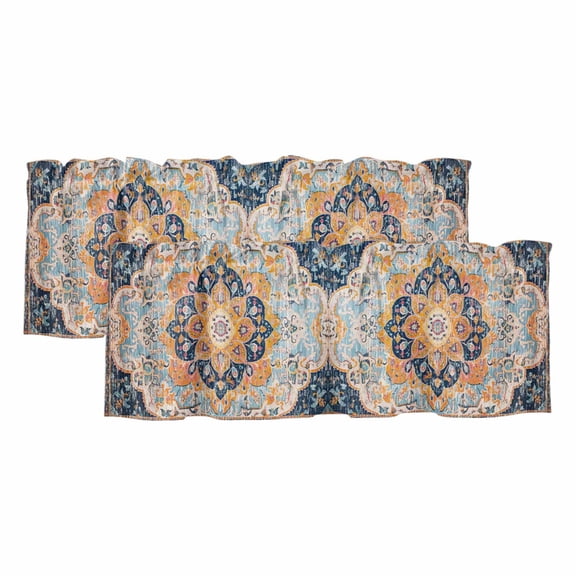 2 Pack Classic African Valance for Window Retro Pattern Kitchen Valance Rod Pocket Short Curtain Topper Decorative Window Treatment for Living Room Bedroom 54"x18"