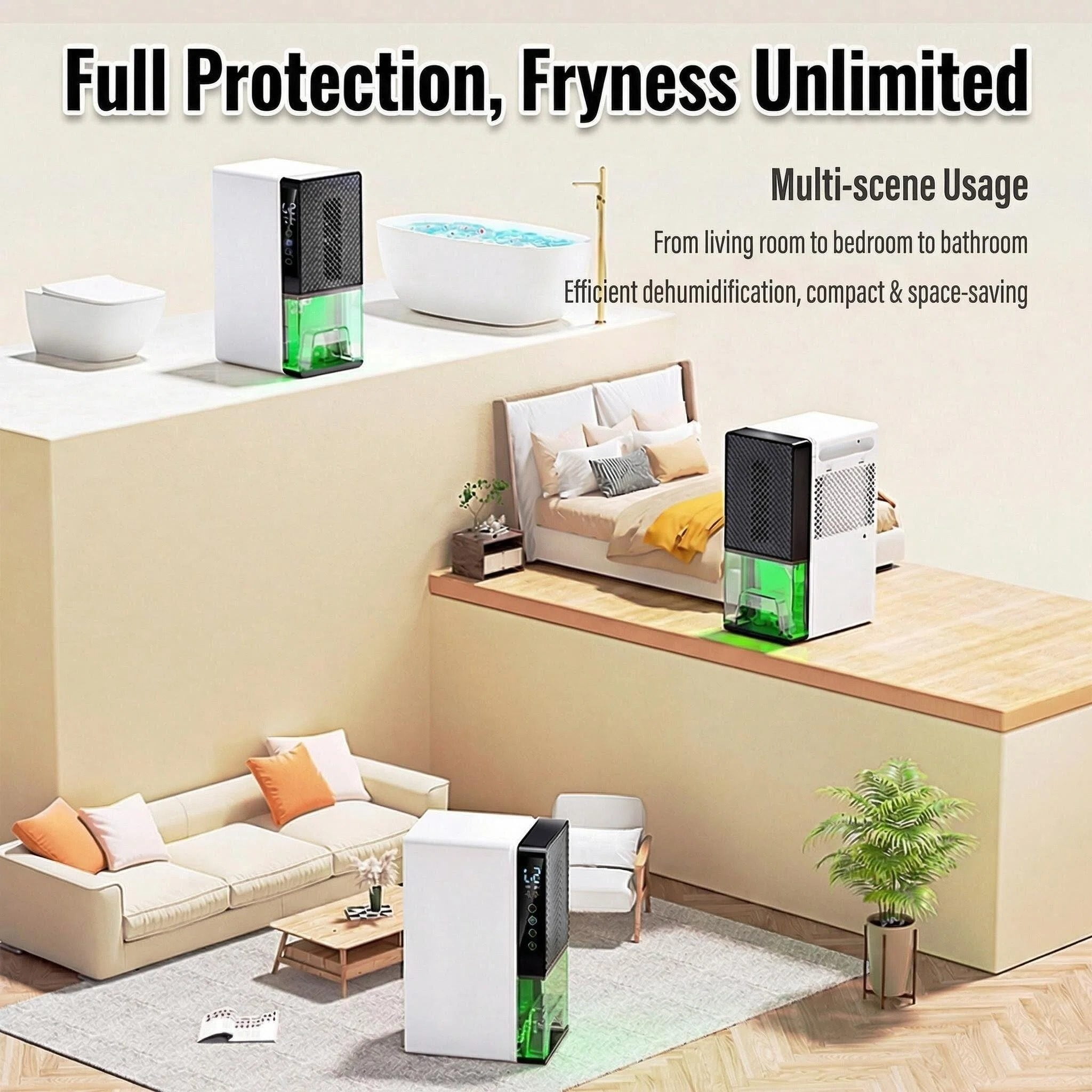 Ouxumoll Dehumidifier, Dehumidifiers for Home, Dehumidifier for Home 1000 Sq.Ft, Quiet with Auto Shut Off, Timer, 7 Ambient Lights, Black&White