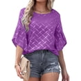 thumbnail image 1 of Blusa holgada con cuello redondo y estampado floral para mujer, talla S, blusa morada de verano con mangas con volantes, 1 of 6