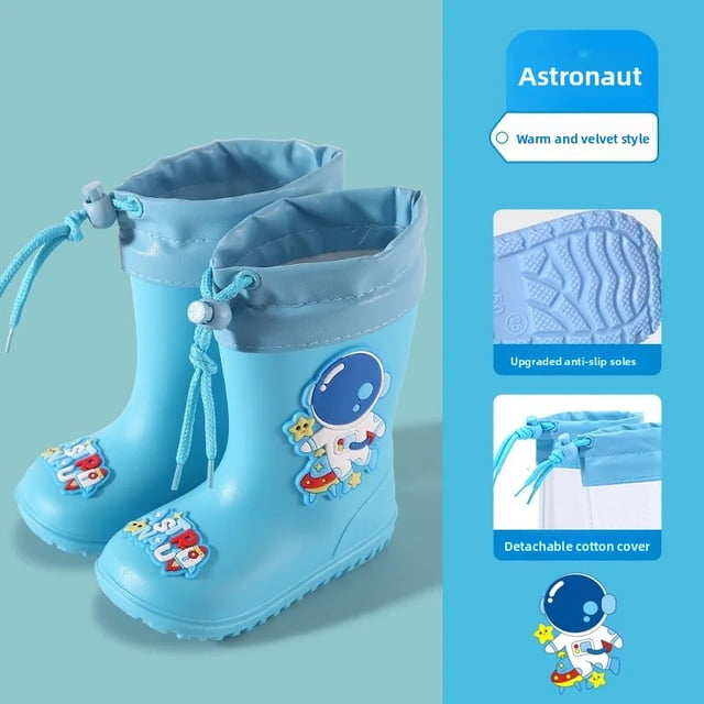 Nueva gran oferta de Botas de lluvia para niños de temporada, botas de bebé extraíbles con forro polar a media pantorrilla, pegamento antideslizante para niños y niñas