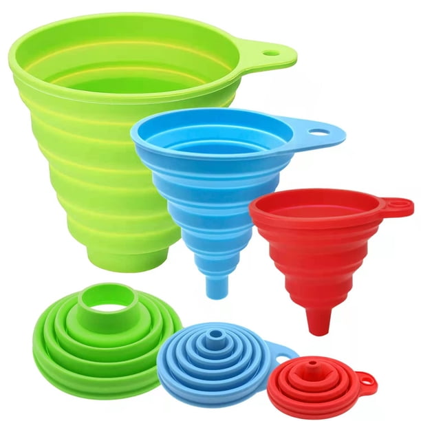 Embudos para llenar botellas, embudo de cocina, embudos plegables de silicona de grado alimenticio, para transferir líquidos y polvos (paquete de 3)