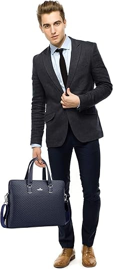 FSD.WG Leather Briefcase - Single Shoulder Laptop Business Bag, Fits 15.6-inch Devices,Blue