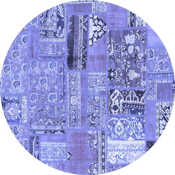 Ahgly Company Indoor Round Patchwork Blue Transitional Area Rugs, 3' Round