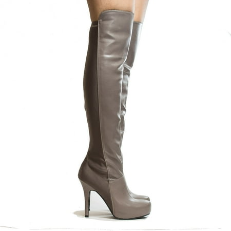 Over Knee Platform Boots - Coexist by Anne Michelle, Almond Toe Over The Knee Hidden Platform Stiletto High Heel Boots