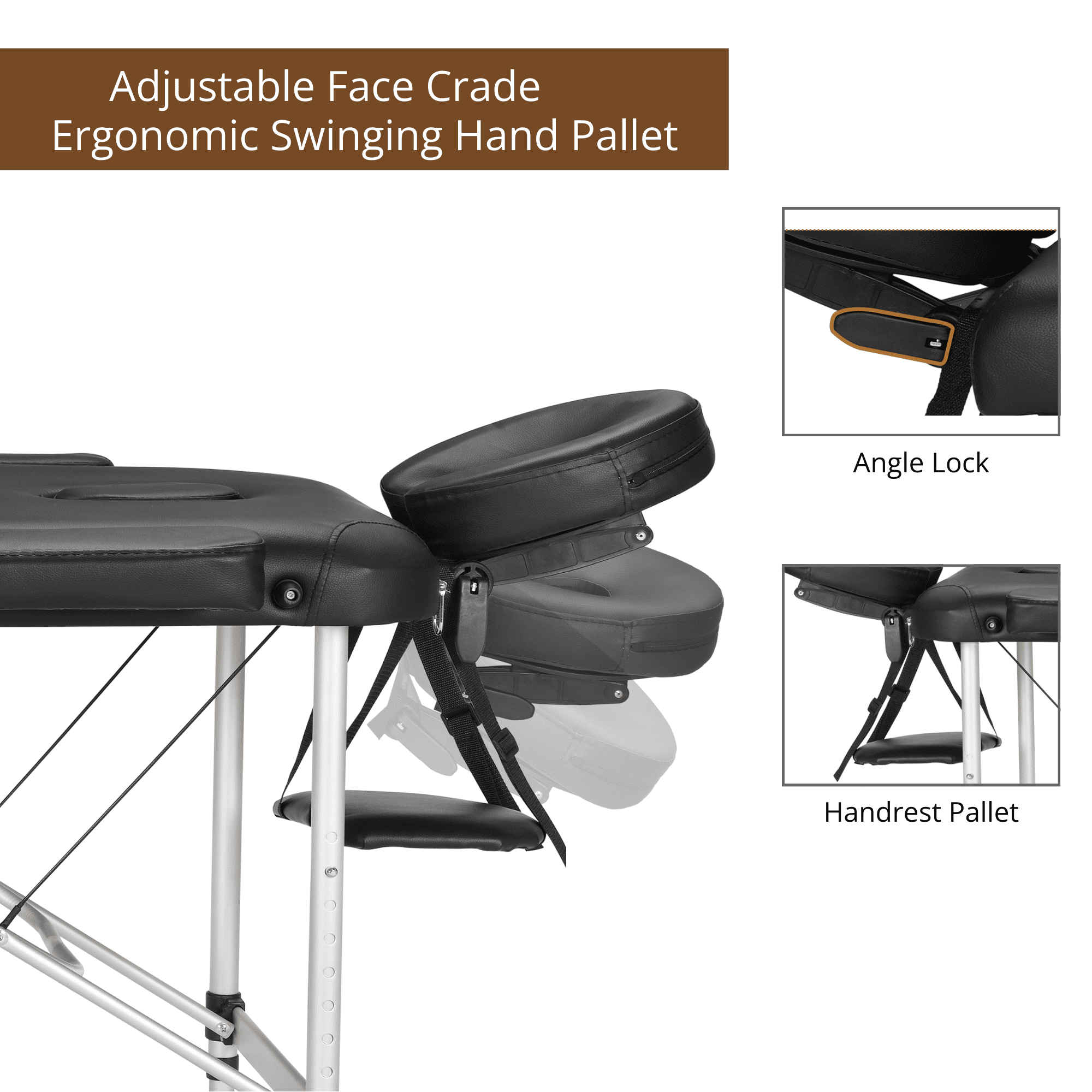 TrumanPick Massage Table Portable 84"L x 32"W Massage Bed 2-Section Foldable Spa Tables Aluminum Lash Bed with Carrying Case & Face Cradle, Hight Adjustable, Black