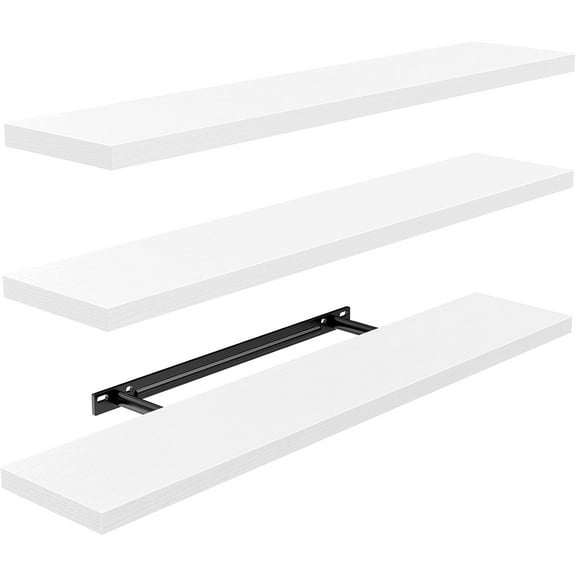 35.4" L Floating Shelves, Wall Shelves Set of 3 for Bathroom/Living Room/Bedroom/Kitchen, White Floating Shelves for Wall Decor with Invisible Brackets