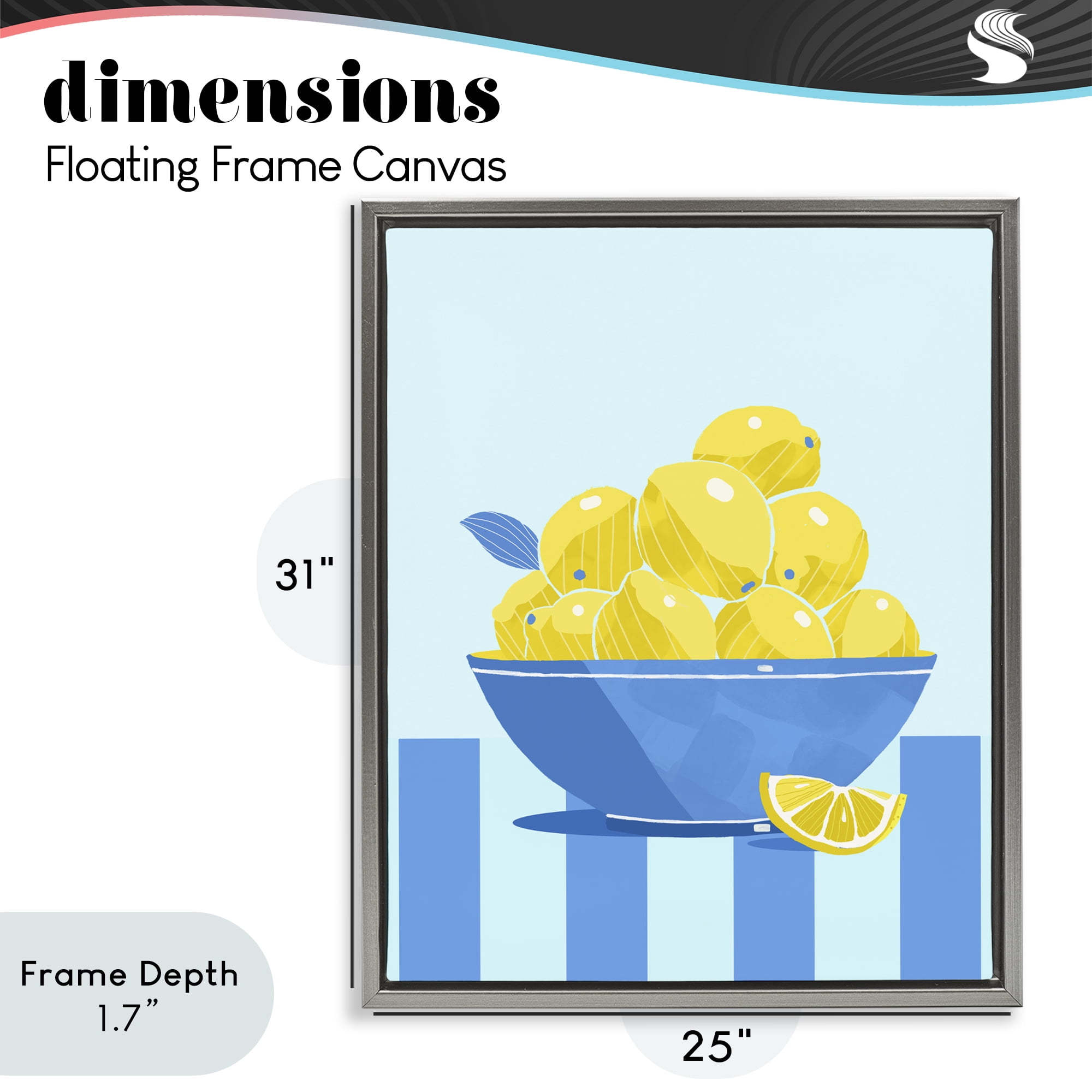 Stupell Industries Yellow Lemon Bowl Striped Gray Framed Floater Canvas Wall Art, design by Lucca Sheppard