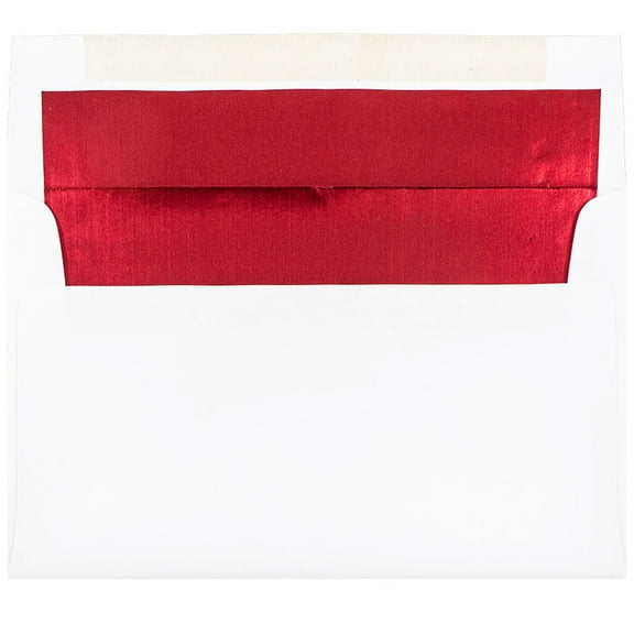 JAM Paper A9 Foil Lined Invitation Envelopes, 5 3/4 x 8 3/4, White with Red Foil, 50 per Pack