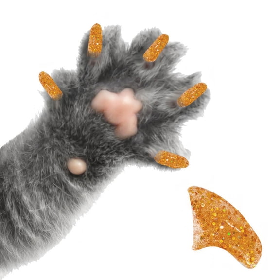 Pretty Claws Treasure Gold Glitter Nail Caps for Cats - Medium Size - 60 Pack ~ Stylish