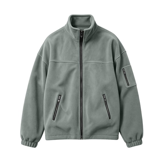 Rvwovn Men's Full Zip Fleece Jacket, Stand Collar Polar Fleece Coat, Elastic Cuffs Multi Zipper Pockets