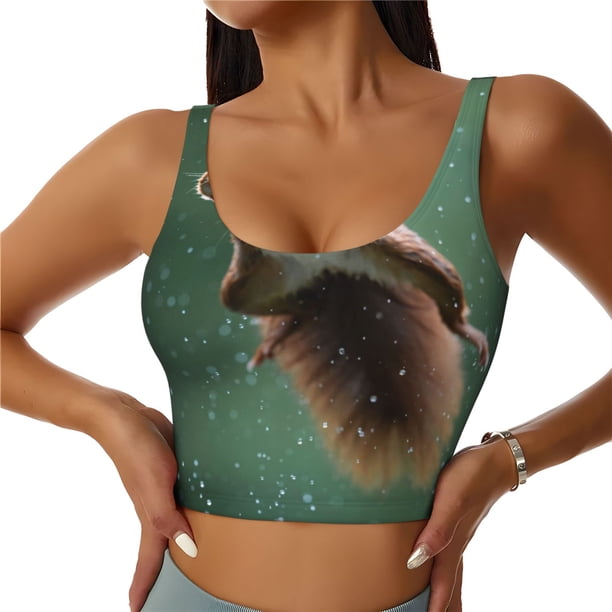 Fotbe Squirrel Sujetador Deportivo Largo sin Aros para Mujer con Almohadillas y Soporte Medio, Transpirable y Absorbente, Camiseta Tipo Chaleco o Tank Top-Medium