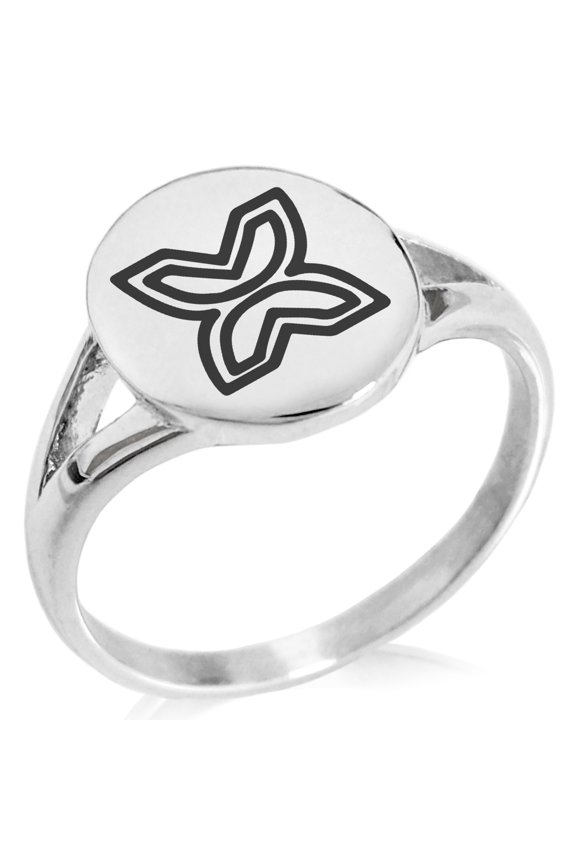 Stainless Steel Aztec Freedom Rune Minimalist Oval Top Polished Statement Signet Ring