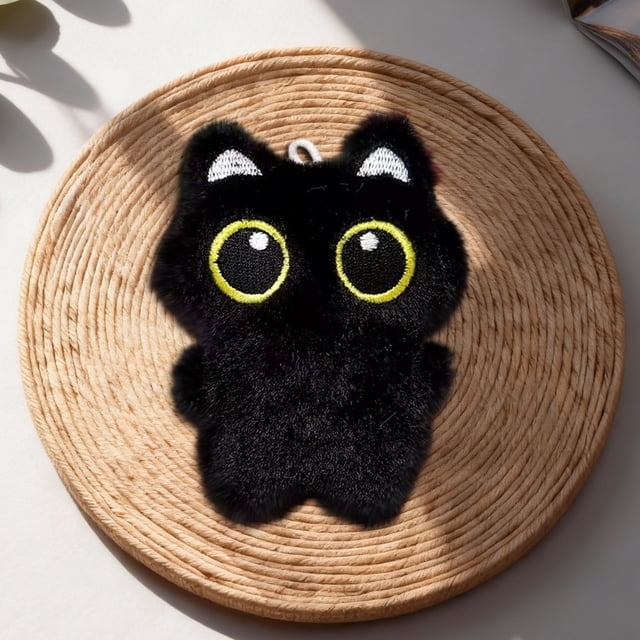 Llavero colgante de muñeco de peluche blanco de ojos grandes y chirriantes | Adorable llavero de peluche de terciopelo suave con sonrisa bordada