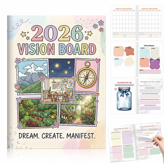 2026 V-ision Board Art Book: Personal Goal Planner Notebook Calendar, 2026 Wishs List Manual Journal For Women Men