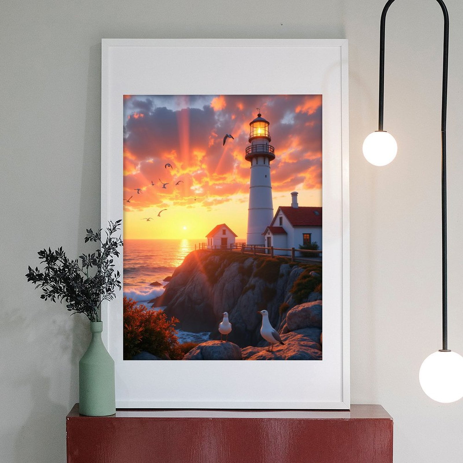 Diamond Art Kit for Adults, Sunset Lighthouse Ocean View Birds