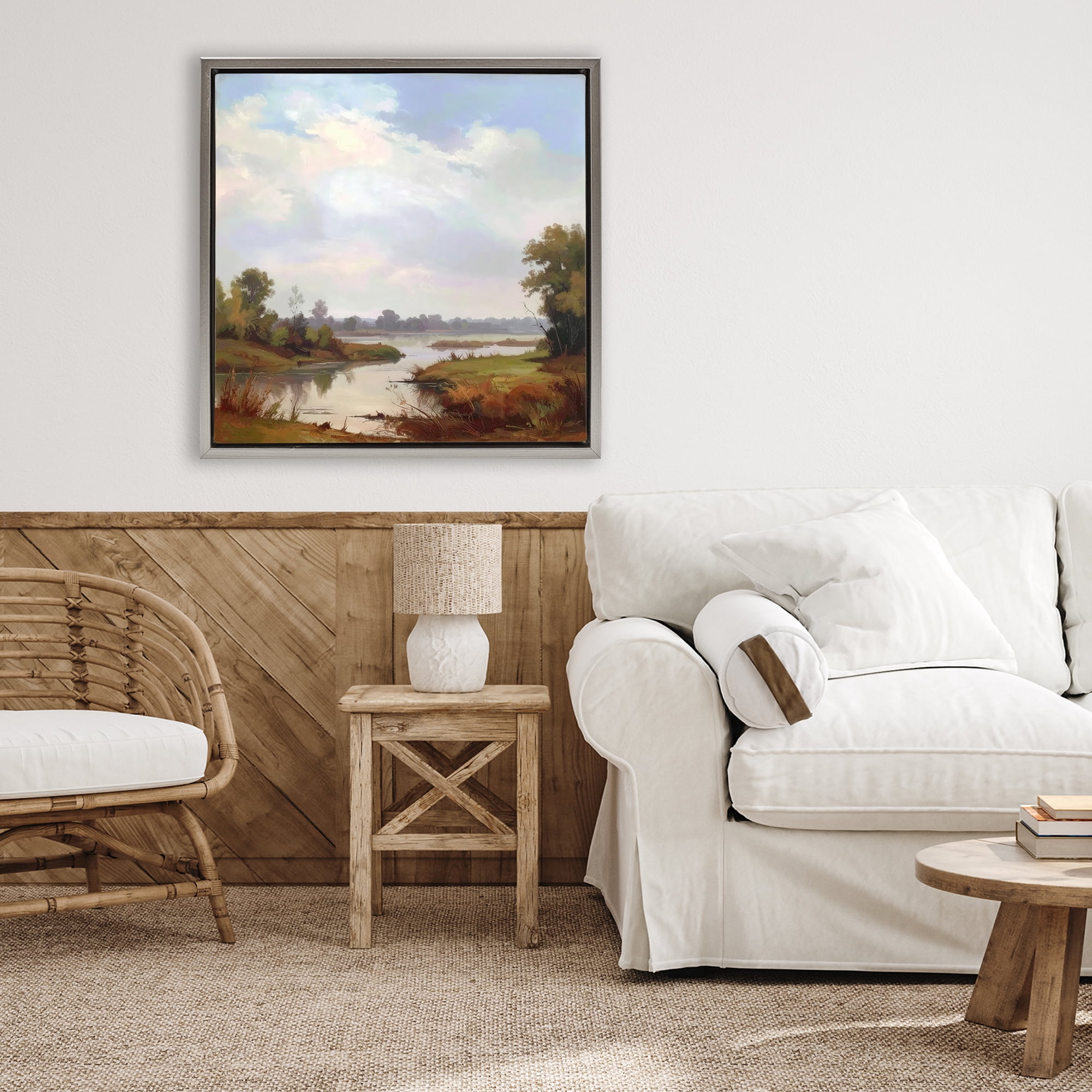 Stupell Industries Riverside Grove Landscape Gray Framed Floater Canvas Wall Art, design by Alonza Saunders
